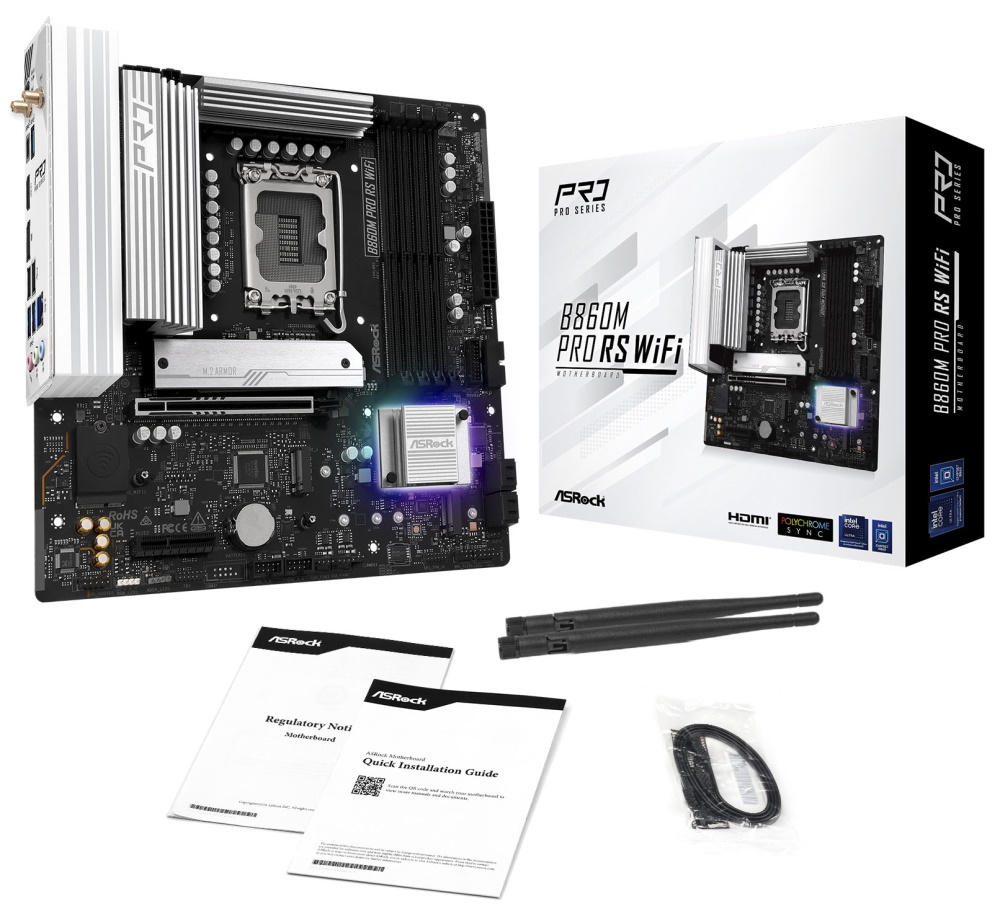 ASRock B860M Pro RS WiFi / Intel B860 / LGA1851 / 4x DDR5 / 3x M.2 / HDMI / DP / USB-C / WiFi / mATX